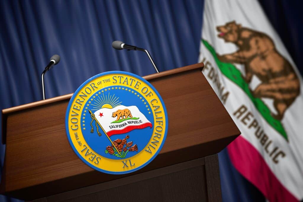 Press conference of governor of the state of California concept.